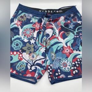 Vissla Upcycle Coconut Board Shorts Mens Blue Floral All Print Surfer Swim  34